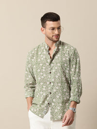 Mr Bowerbird Men Green & White Gul Summer Tailored Fit Casual Shirt