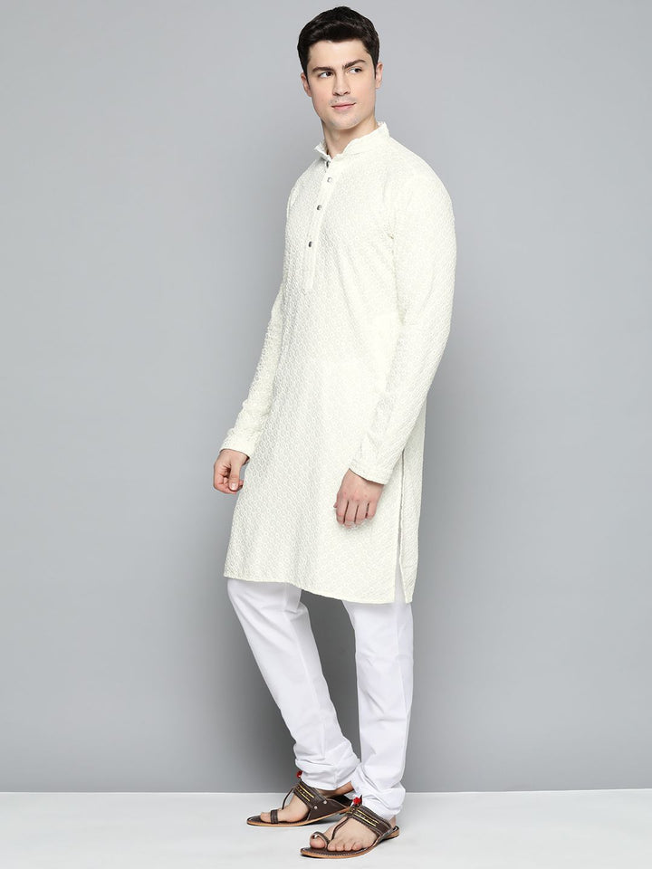 Jompers Men Floral Embroidered Chikankari Pure Cotton Kurta with Churidar