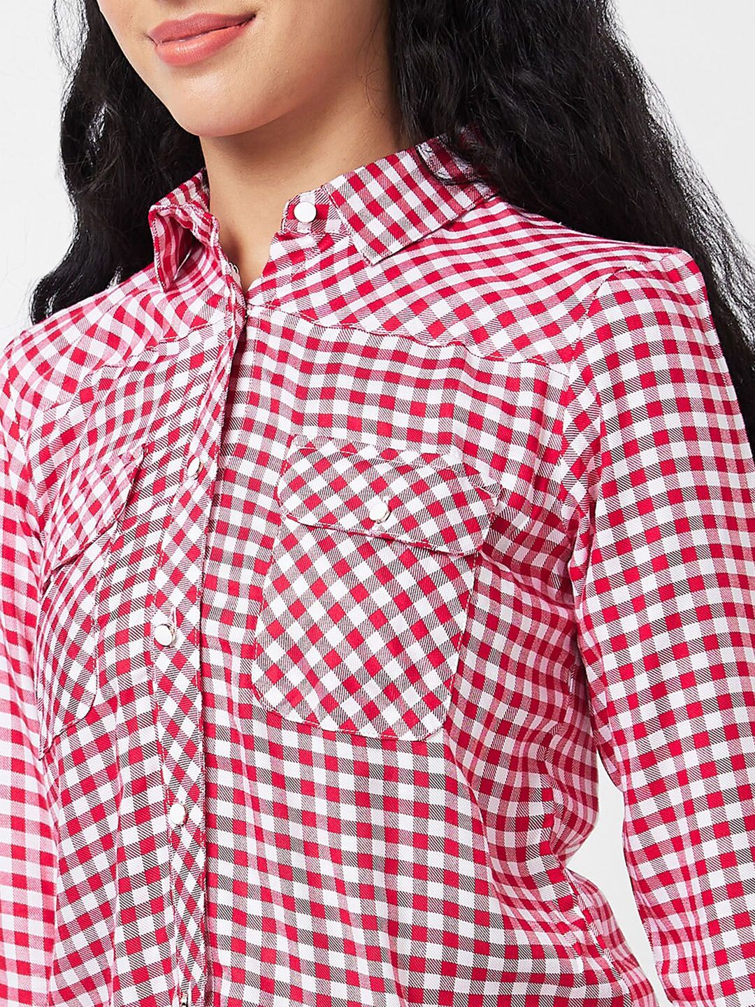 SPYKAR Women Gingham Checks Opaque Checked Casual Shirt