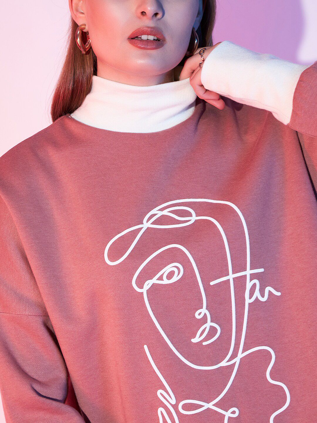 STREET 9 Graphic Printed Turtle Neck Pullover Sweatshirt