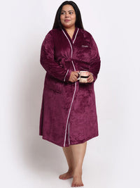 KLOTTHE Plus Size Long Sleeved Wool Bath Robe With Belt