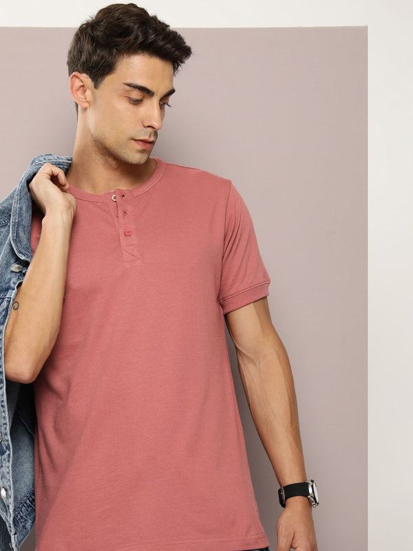 DILLINGER Men Henley Neck Honeycomb Structure T-shirt