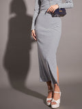 SASSAFRAS Striped Rib Midi Pencil Skirt