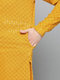 Jompers Men Floral Embroidered Chikankari Pure Cotton Kurta with Pyjamas