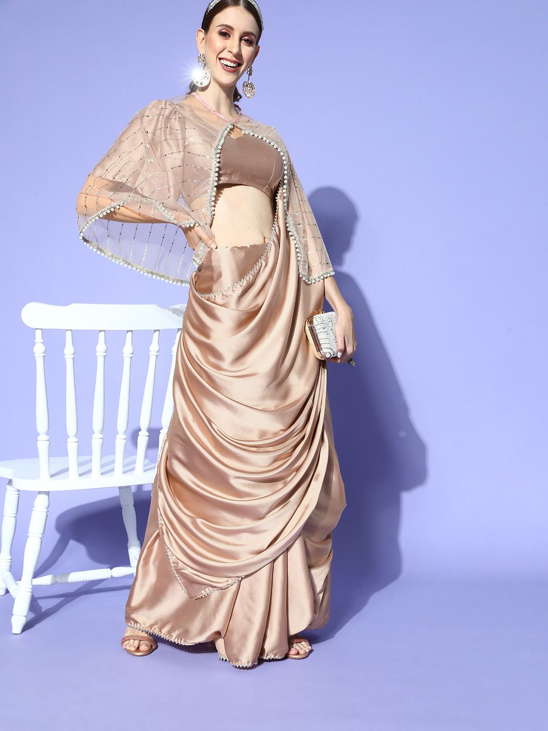 Tikhi Imli Satin Saree With Cape