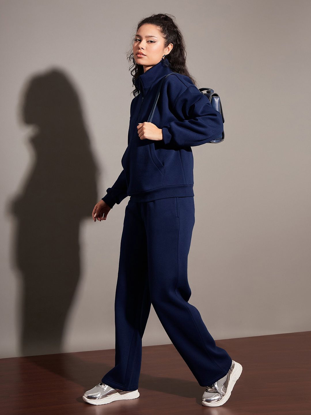 SASSAFRAS Navy Blue Mock Collar Sweatshirt