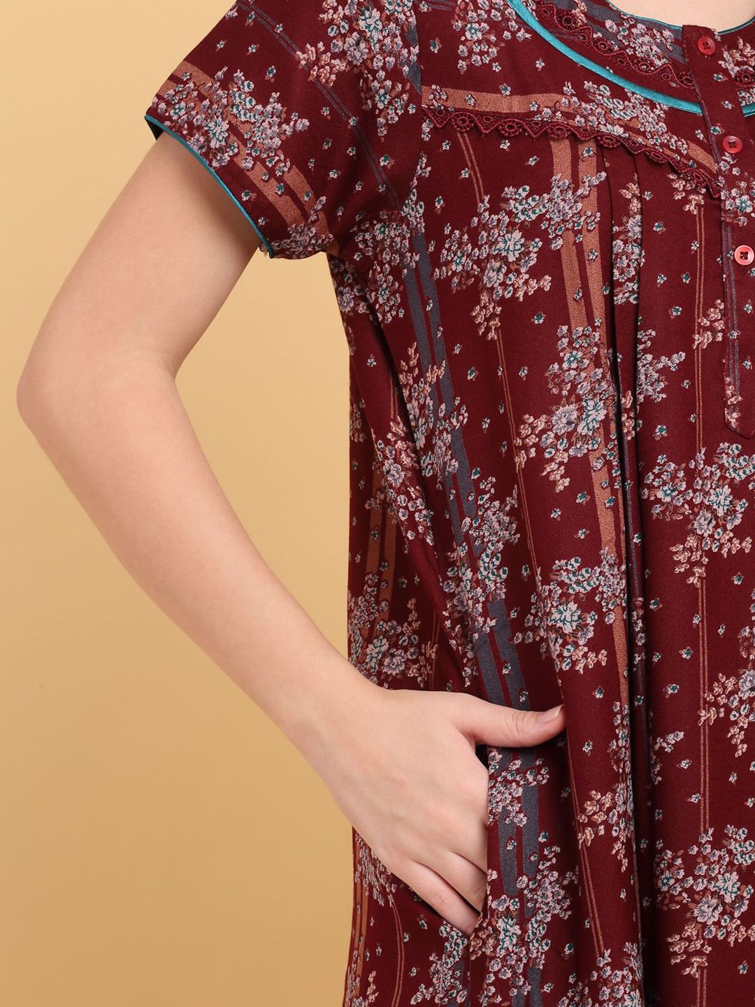 Sweet Dreams Round Neck Printed Pure Cotton Maxi Nightdress