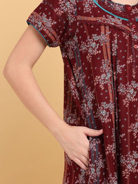 Sweet Dreams Round Neck Printed Pure Cotton Maxi Nightdress