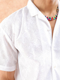 The Indian Garage Co Men Relaxed Fit Solid Warp Knit Lace Resortwear Shirt