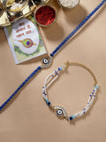 NVR Set of 2 Evil Eye Beaded Thread & Wraparound Rakhis With Roli Chawal
