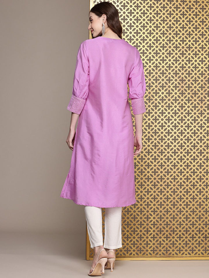 House of Pataudi V-Neck Zari Sequinned Pleated Rozana Kurta