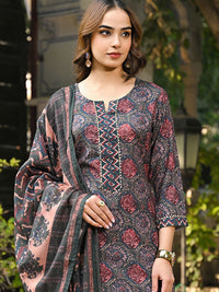 KALINI Geometric Printed Notch Neck Gotta Patti Straight Kurta With Trousers & Dupatta