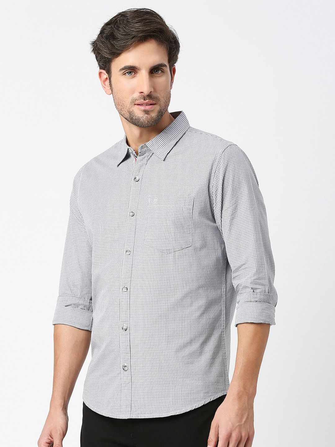 Thomas Scott Micro Checks Pure Cotton Slim Fit Casual Shirt