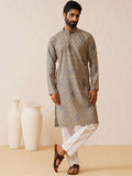 SOJANYA Motif Etnik Bersulam Benang Biasa Bekerja Kurta Kapas Tulen dengan Churidar