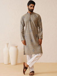 SOJANYA Motif Etnik Bersulam Benang Biasa Bekerja Kurta Kapas Tulen dengan Churidar