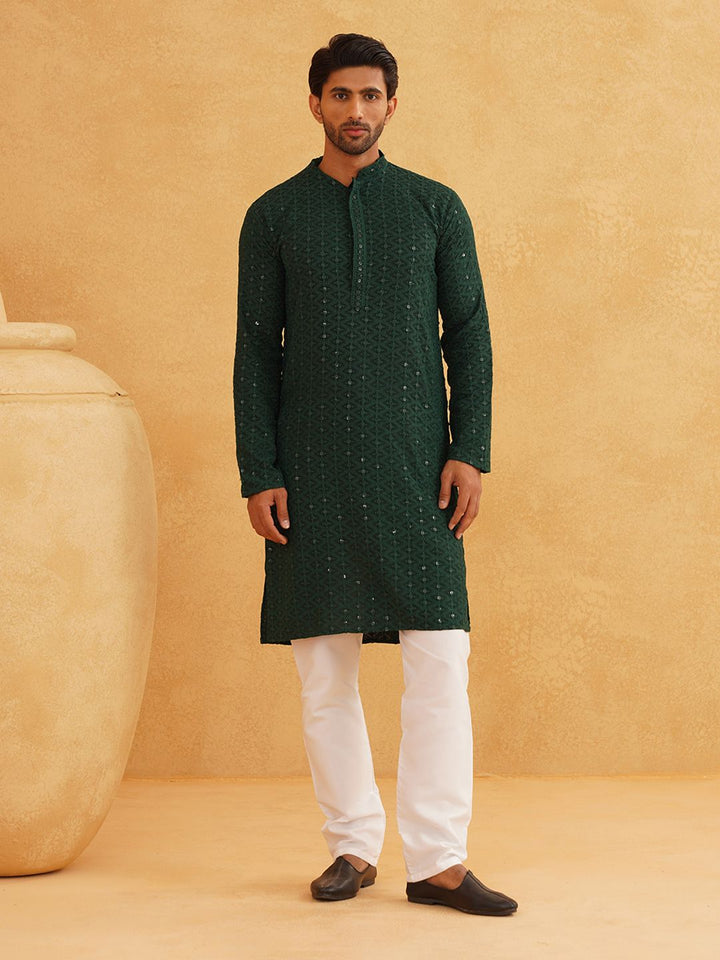 SOJANYA Ethnic Motifs Embroidered Mirror Work Pure Cotton Kurta with Churidar