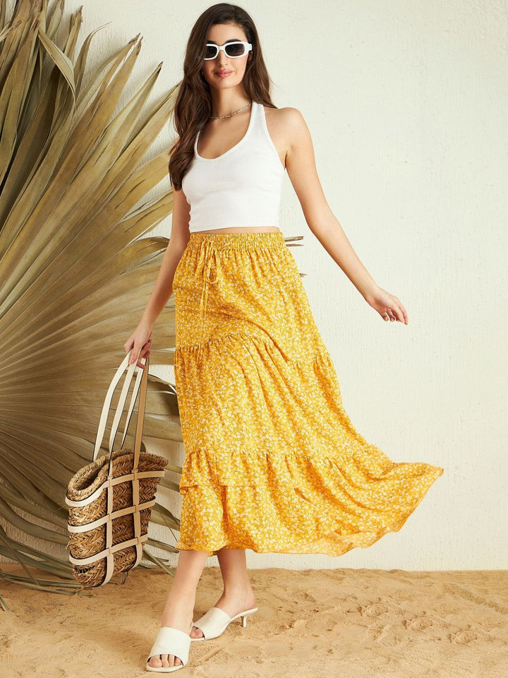 Berrylush Floral Printed Layered A-Line Maxi Skirt