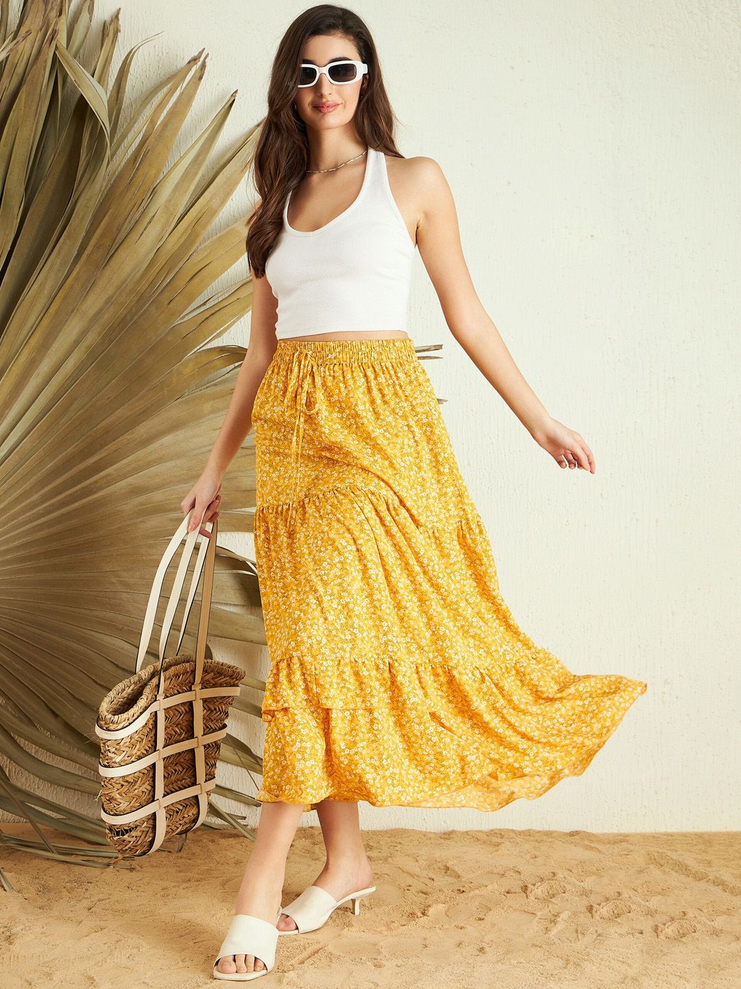 Berrylush Floral Printed Layered A-Line Maxi Skirt