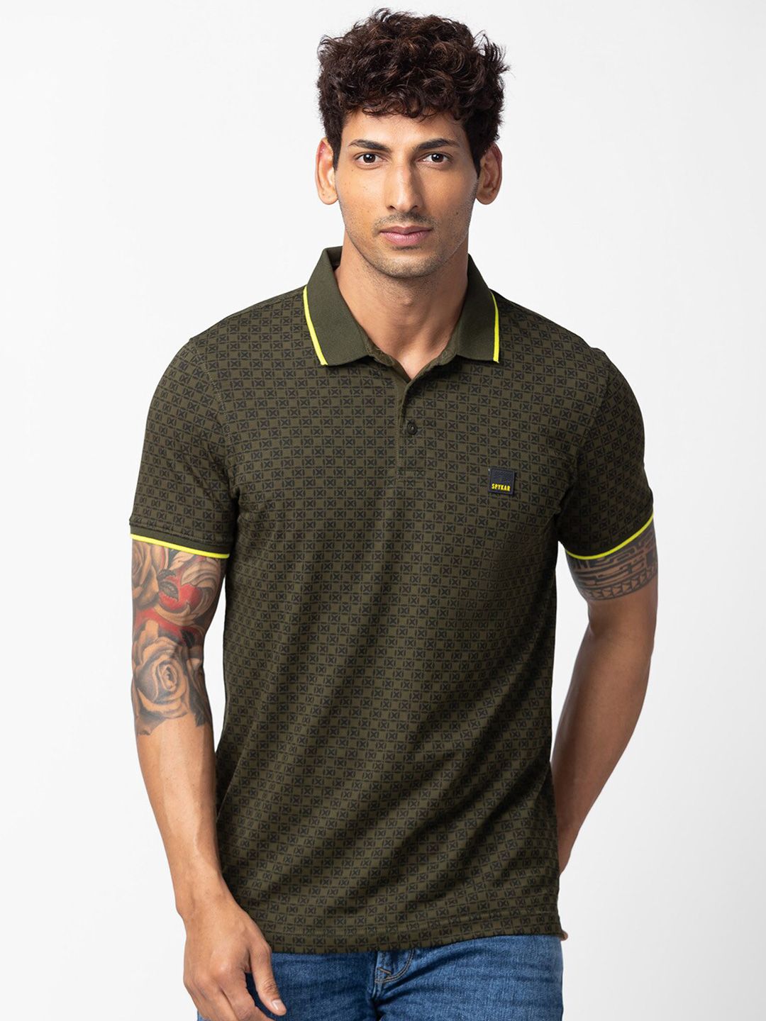 SPYKAR Men Cotton Printed Polo Collar T-shirt
