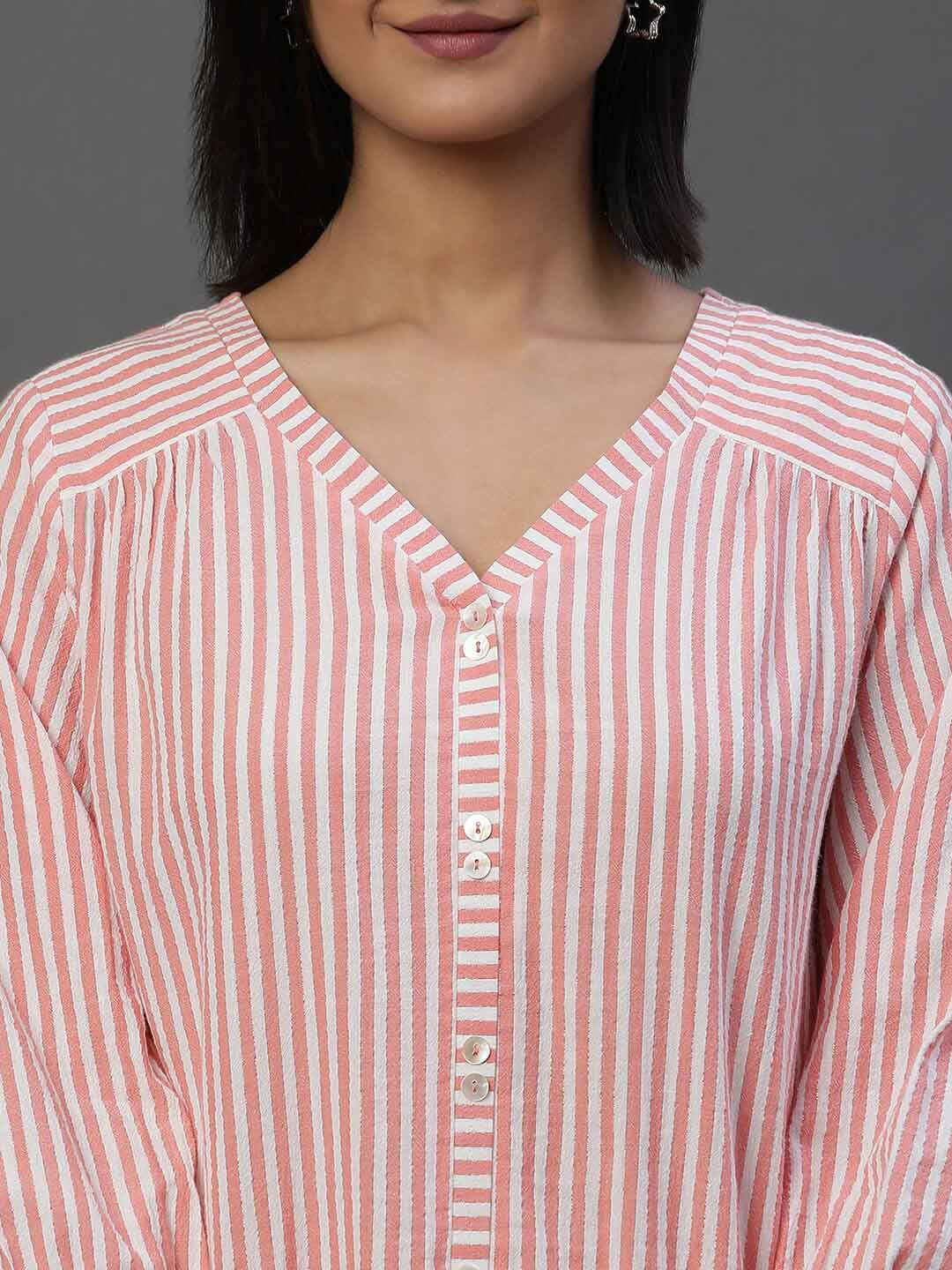 AURELIA Striped V-Neck Pure Cotton Kurti