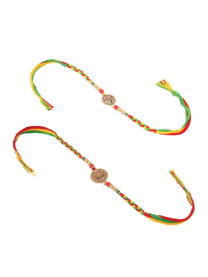 Set Uniseks NVR 2 Rakhi Bunga Batu Tiruan Berbilang Warna Dengan Roli Chawal