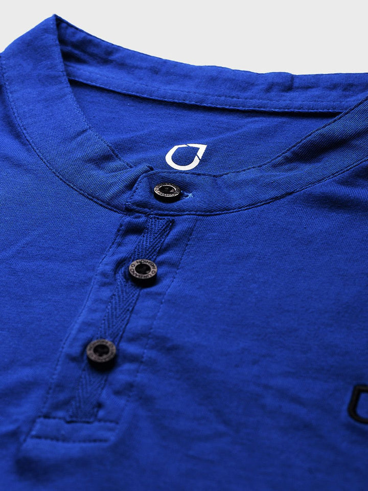 Urbano Fashion Men Blue Solid Mandarin Collar T-shirt