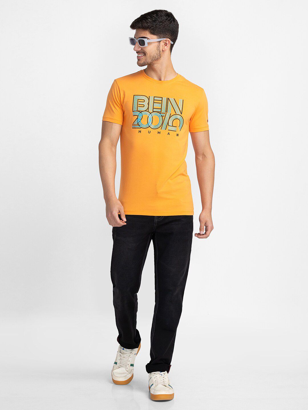 Being Human Typography Printed Regular-Fit Knitted Casual T-shirt