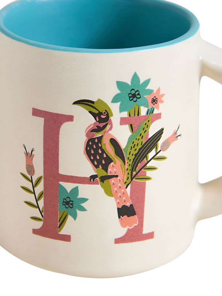 Chumbak Off White & Blue Printed Ceramic Glossy Mug 300 ml