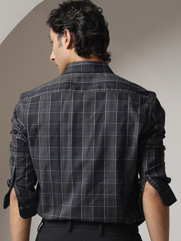 RARE RABBIT Men Lancelot Slim Fit Tartan Checked Cotton Shirt