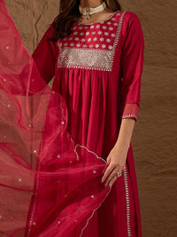 KALINI Floral Yoke Design Regular Sequinned Kurta with Trousers & With Dupatta