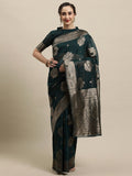 Saree mall Teal & Gold-Toned Ethnic Motifs Zari Silk Blend Banarasi Sarees