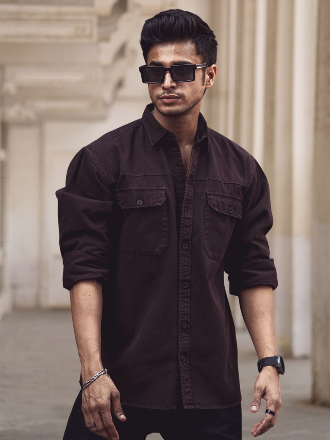 Powerlook Dark Brown India Slim Denim Casual Shirt
