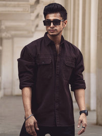 Powerlook Dark Brown India Slim Denim Casual Shirt
