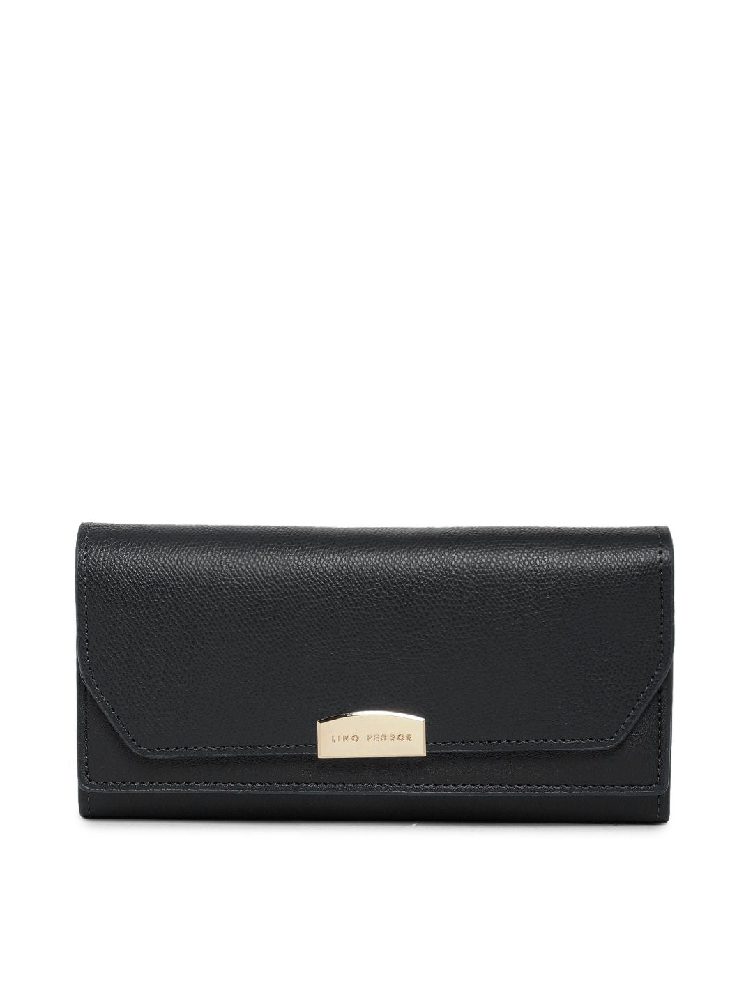 Lino Perros Women Black Solid Three Fold Wallet