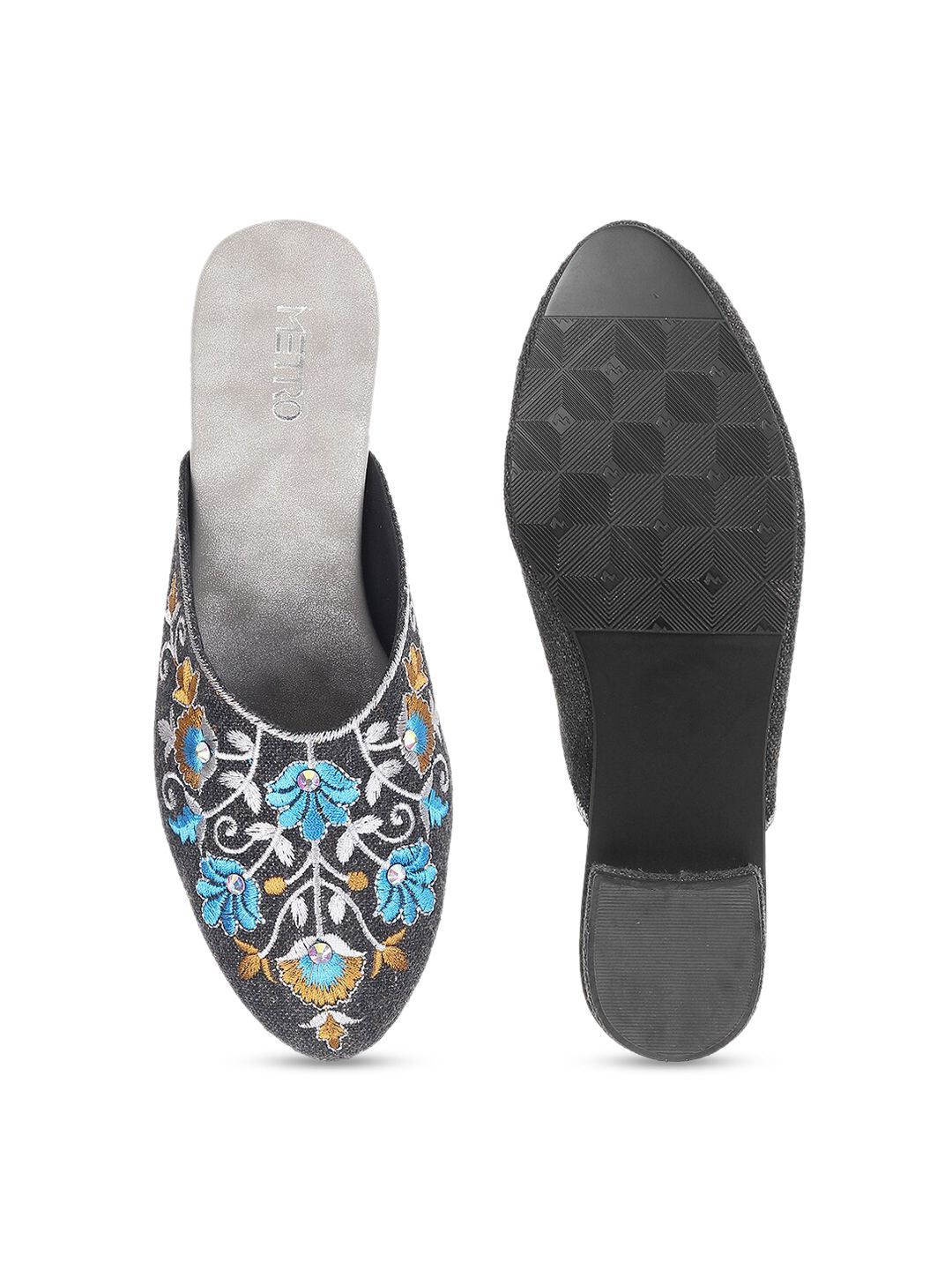 Metro Floral Embellished Embroidered Mules