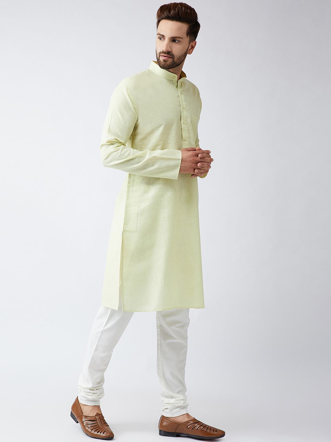 SOJANYA Kurta Lurus Pepejal Hijau Limau Lelaki