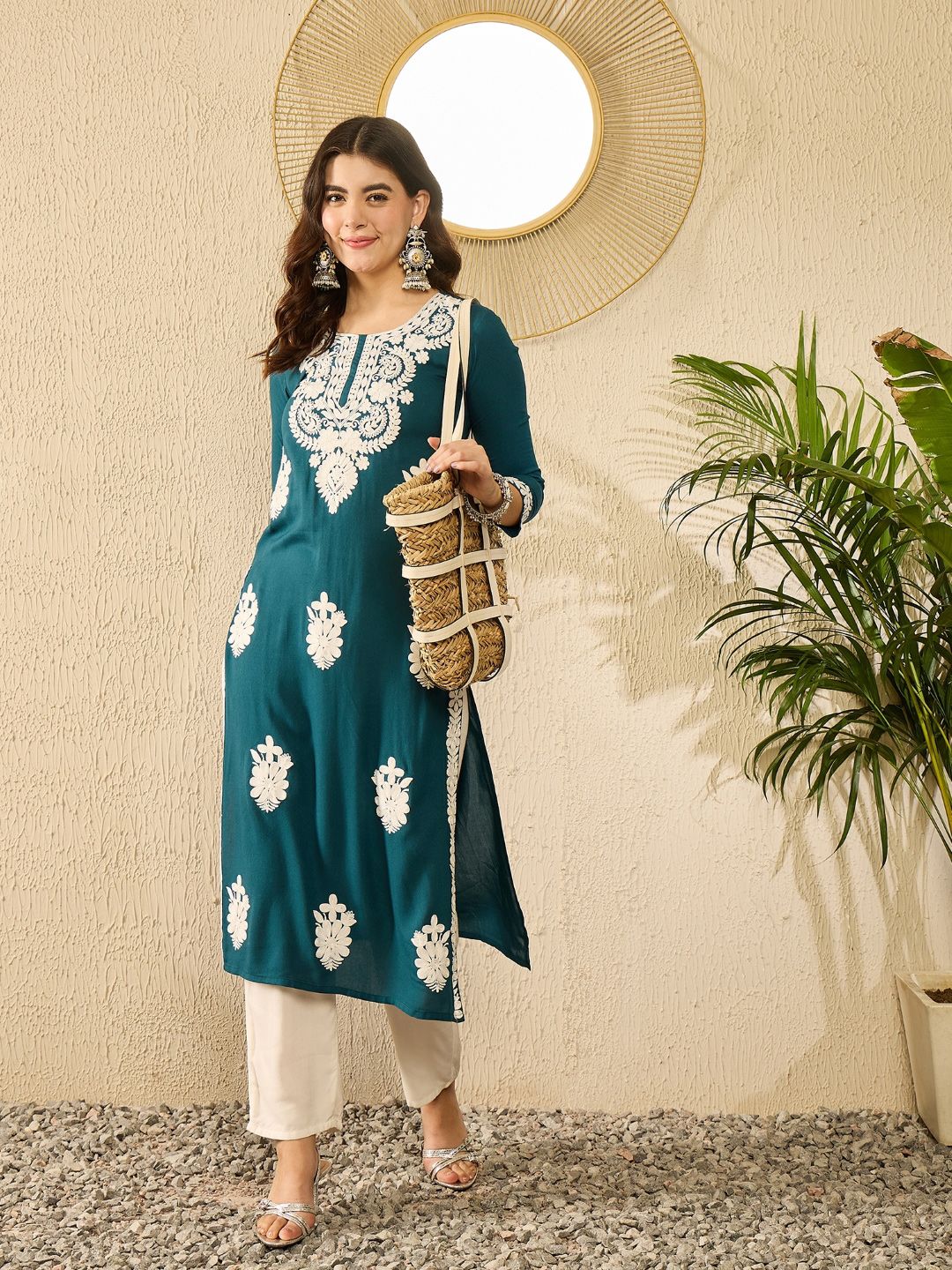 KALINI Floral Embroidered Straight Kurta