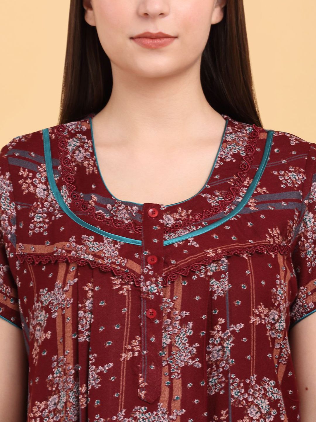 Sweet Dreams Round Neck Printed Pure Cotton Maxi Nightdress