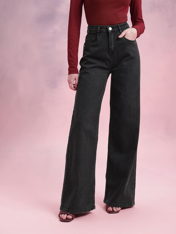 DressBerry Women Mid-Rise Wide Leg Stretchable Jeans
