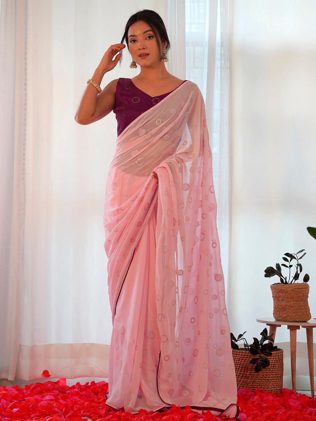 Saree mall Embellished Sequinned Pure Georgette Saree
