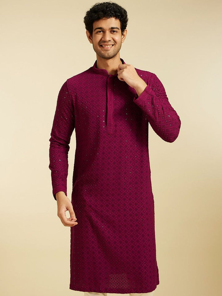 Diwas by Manyavar Ethnic Motifs Embroidered Mandarin Collar Sequinned Straight Kurta