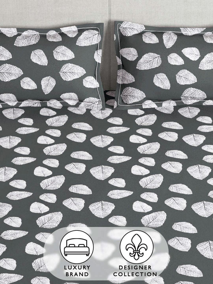 Story@home Charcoal & White Floral 180 TC Queen Bedsheet with 2 Pillow Covers