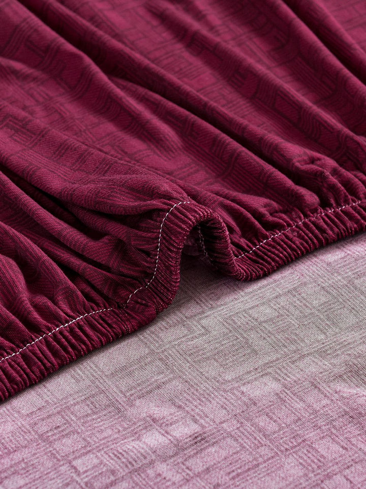 Story@home Maroon Printed 2 Seater Stretchable Sofa Cover With Arms