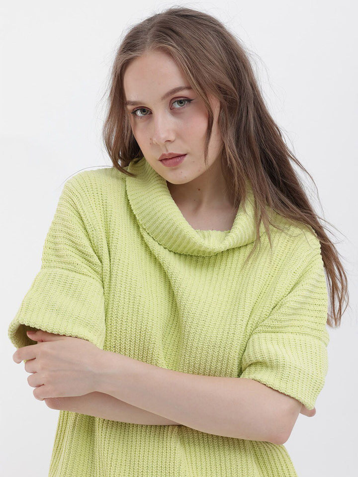 RAREISM Cable Knit Self Design Cowl Neck Ribbed Pullover
