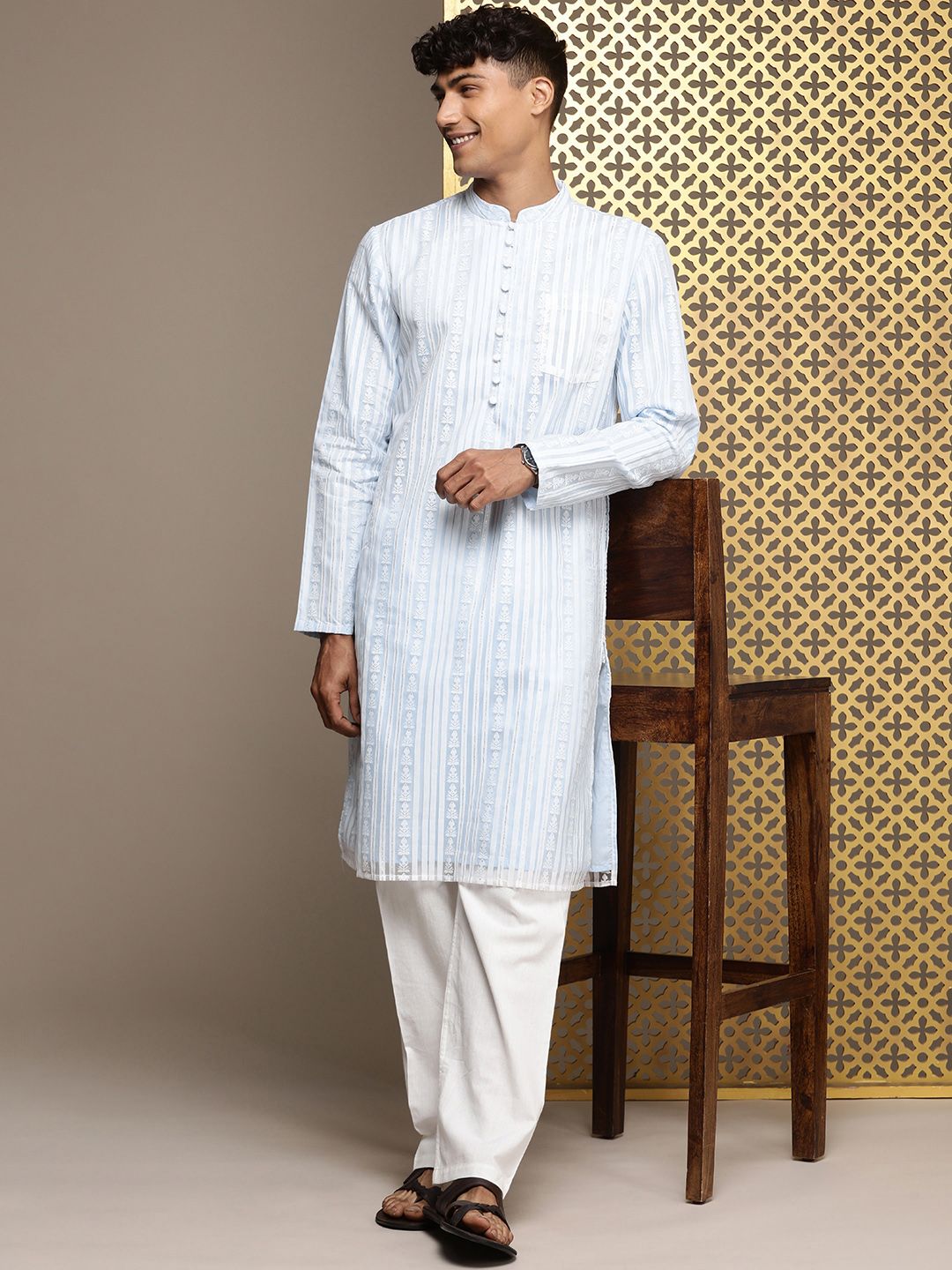 House of Pataudi Long Sleeves Striped Jashn Kurta