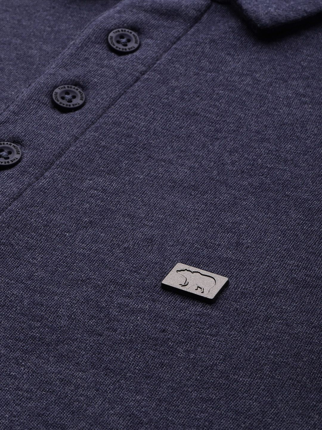 THE BEAR HOUSE Men Navy Blue Polo Collar Slim Fit T-shirt