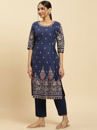 W Ethnic Motifs Printed Round Neck Pure Cotton Straight Kurta