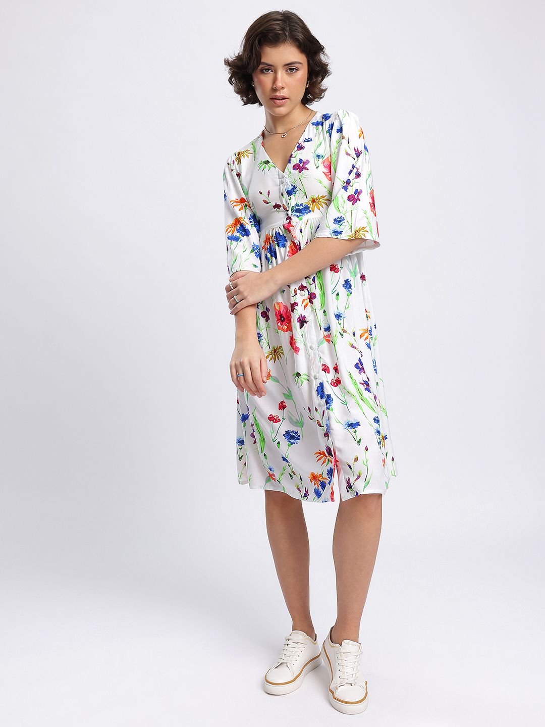 DressBerry Floral Meadows Cut Out Detail Shirt Style Dress