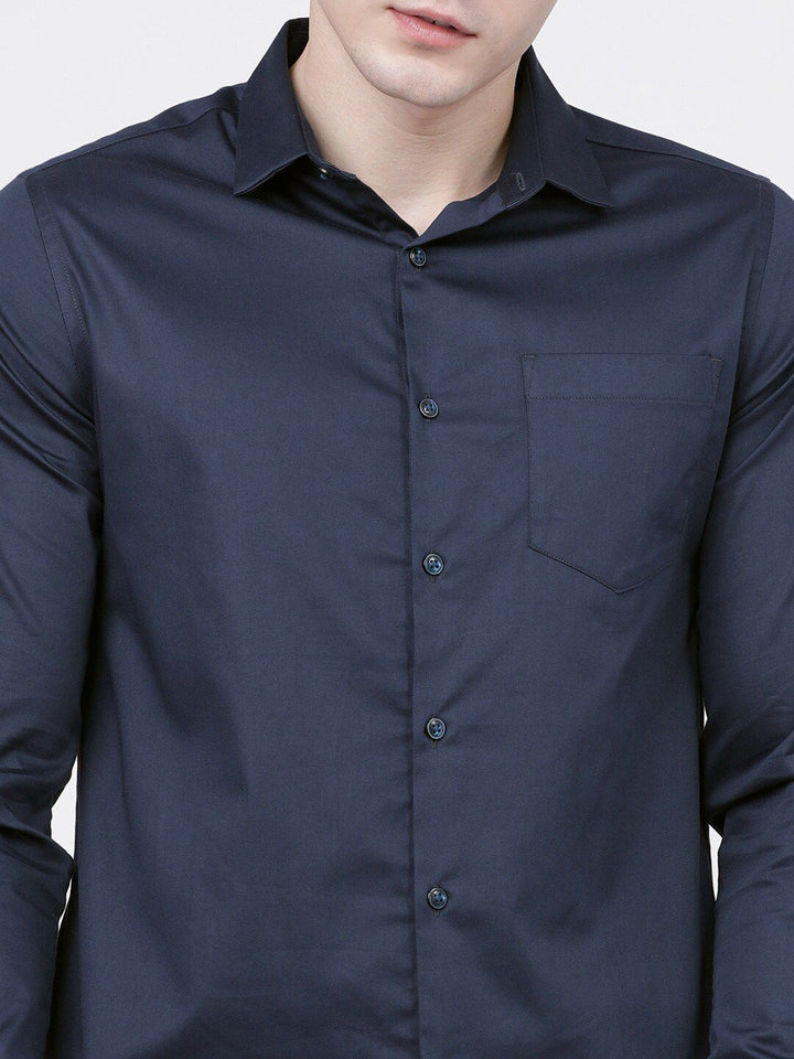 HIGHLANDER Men Navy Blue Slim Fit Solid Casual Shirt