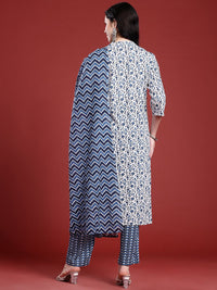 Anouk Floral Printed Band Collar Straight Kurta with Trousers & Dupatta